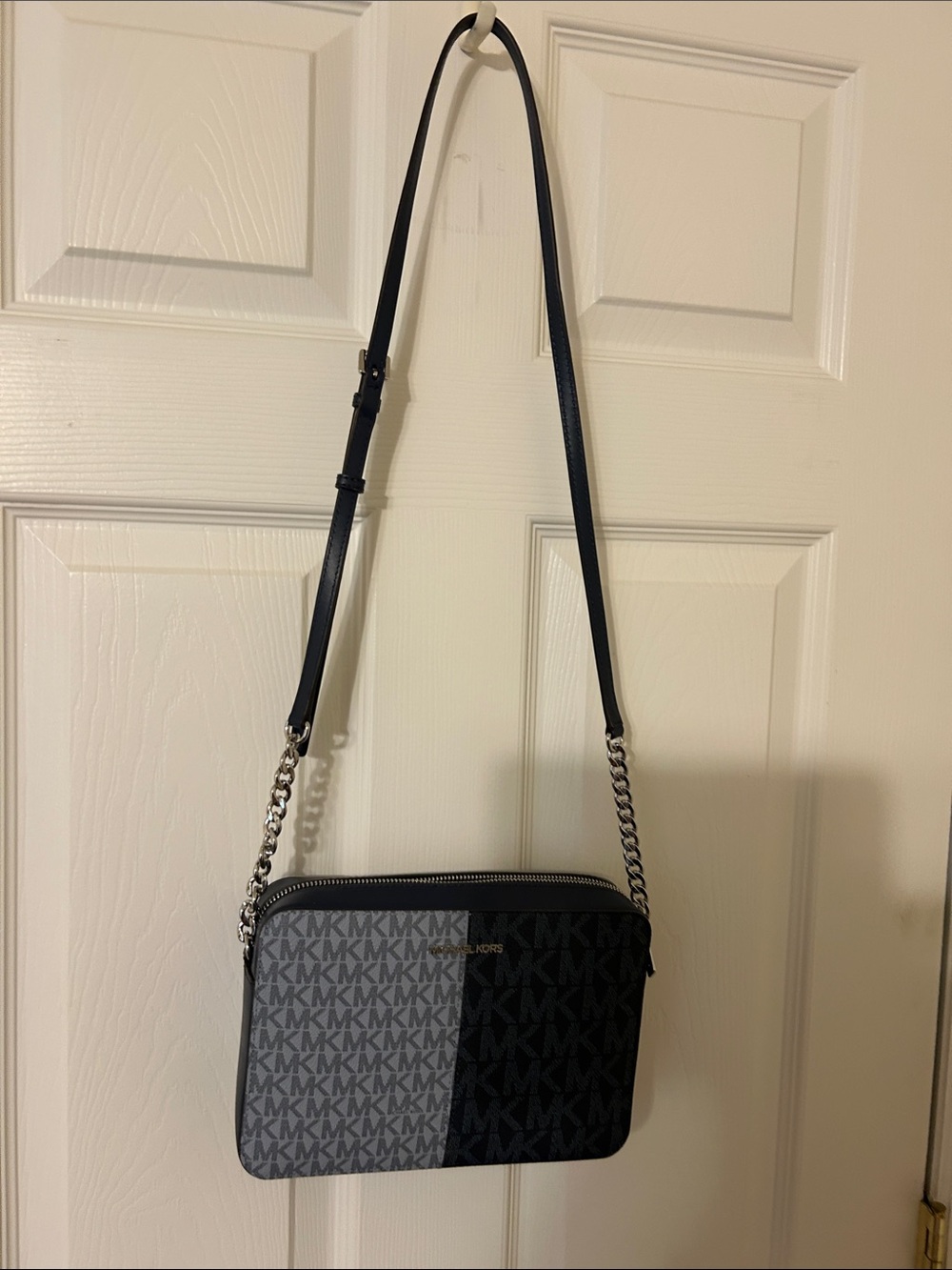 Michael Kors Two-Tone navy and light blue Signature Camera Crossbody